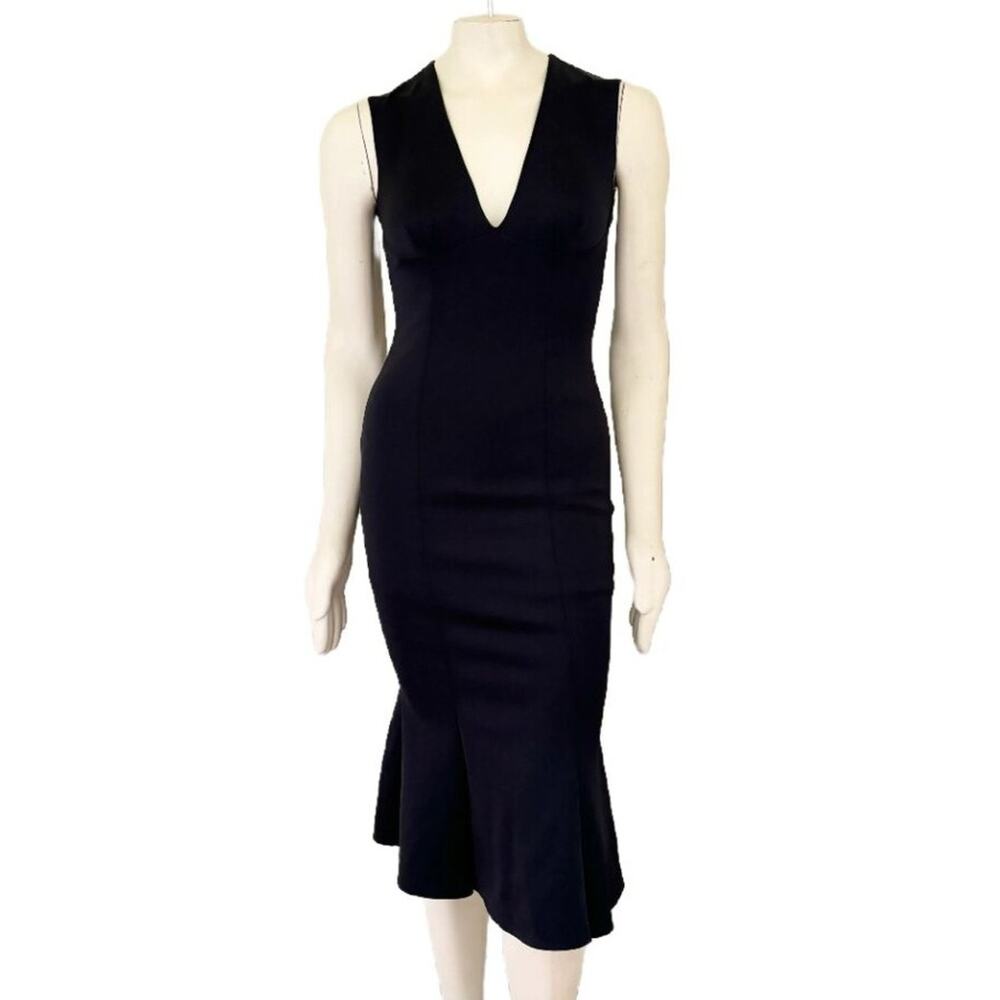 NWT RIVER ISLAND Plunge Neck Bodycon Mermaid Dress in Black SZ 2
